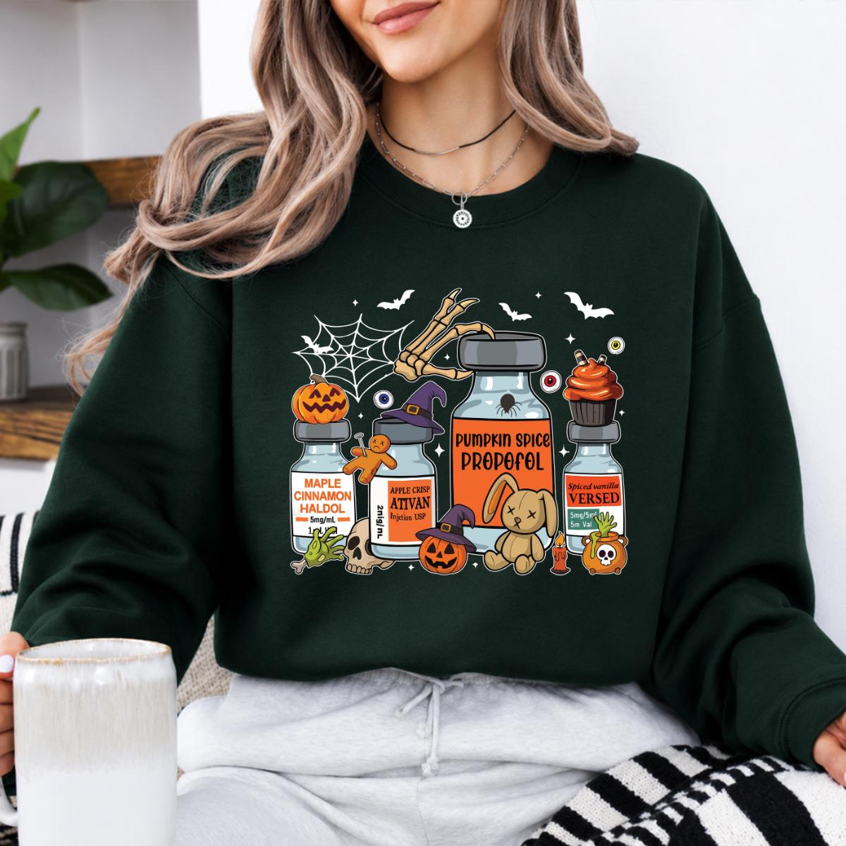 CRNA Halloween Sweatshirt and T-Shirt Pumpkin Spice Propofol Spooky Season Nurse Unisex Retro Graphic