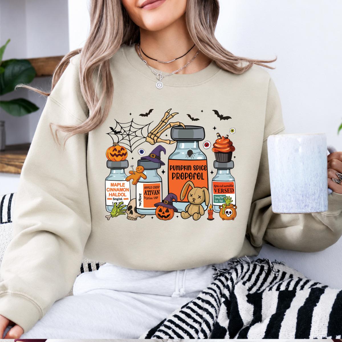 CRNA Halloween Sweatshirt and T-Shirt Pumpkin Spice Propofol Spooky Season Nurse Unisex Retro Graphic