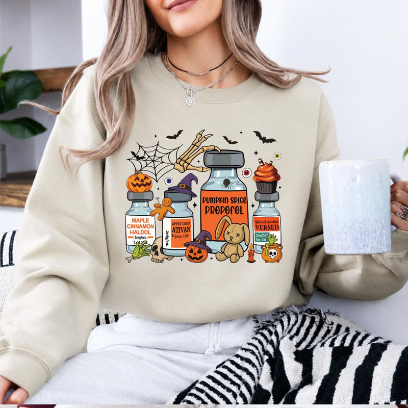 CRNA Halloween Sweatshirt and T-Shirt Pumpkin Spice Propofol Spooky Season Nurse Unisex Retro Graphic