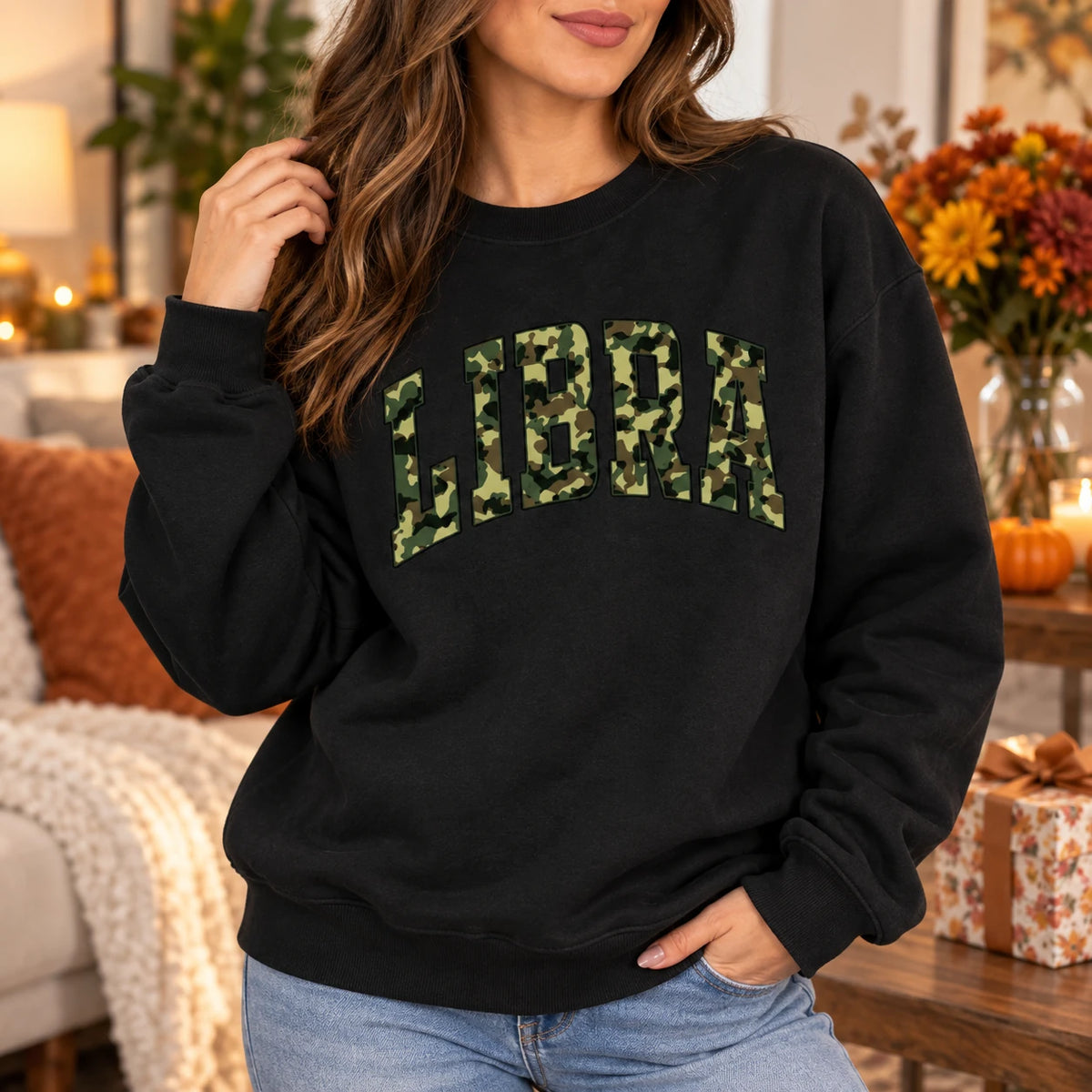 Custom Camo Zodiac Sweatshirt Personalized Star Sign Crewneck Vintage Varsity Graphic Pullover for Astrology Lovers