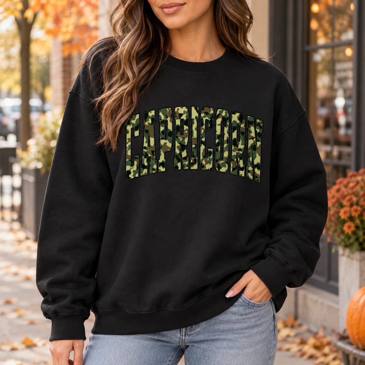 Custom Camo Zodiac Sweatshirt Personalized Star Sign Crewneck Vintage Varsity Graphic Pullover for Astrology Lovers
