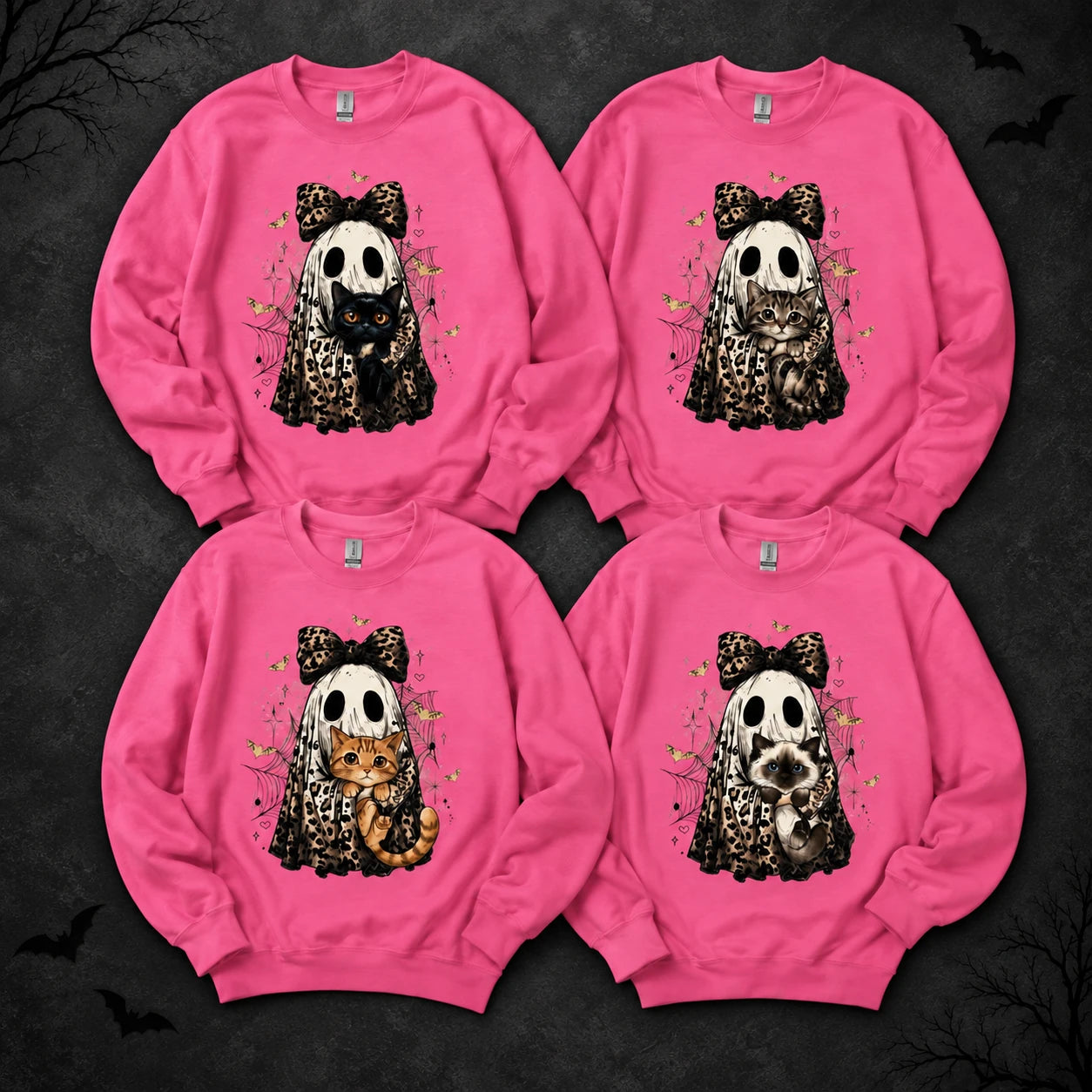 Custom Cat Breed Ghost Halloween Sweatshirt, Cute Leopard Print Kitty Spooky Season Sweater, Fall Cat Mom Gift