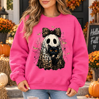 Custom Cat Breed Ghost Halloween Sweatshirt, Cute Leopard Print Kitty Spooky Season Sweater, Fall Cat Mom Gift