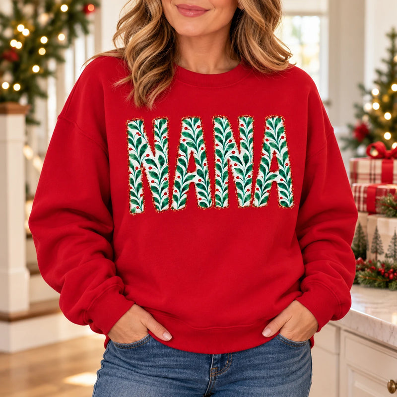 Custom Christmas Family Name Sweatshirt, Personalized Mama Nana Gigi Mimi Grandma Aunt Abuela Holiday