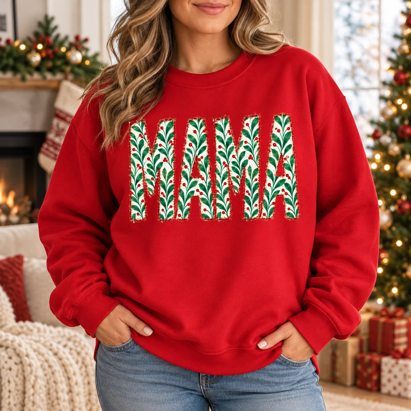 Custom Christmas Family Name Sweatshirt, Personalized Mama Nana Gigi Mimi Grandma Aunt Abuela Holiday