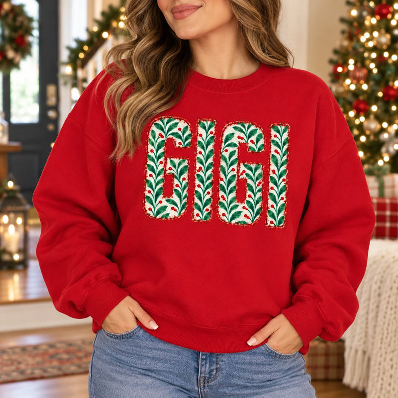 Custom Christmas Family Name Sweatshirt, Personalized Mama Nana Gigi Mimi Grandma Aunt Abuela Holiday
