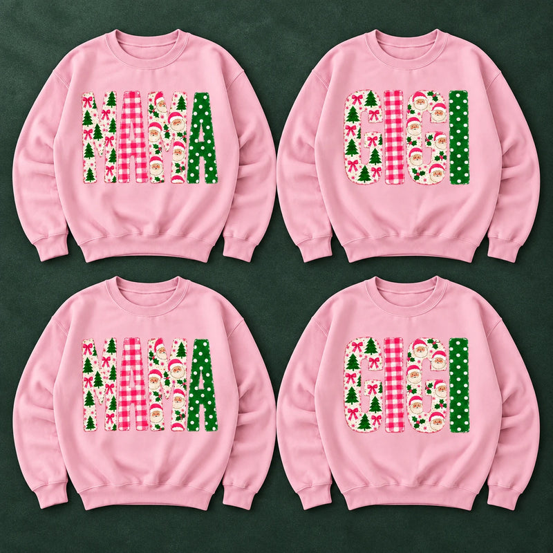 Custom Christmas Family Title Sweatshirt, Personalized Mama Grandma Gigi Aunt Coquette Holiday