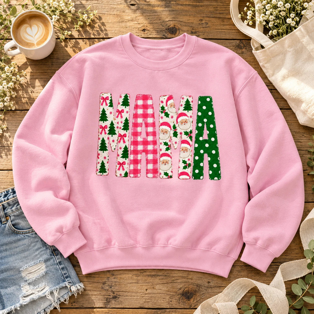 Custom Christmas Family Title Sweatshirt, Personalized Mama Grandma Gigi Aunt Coquette Holiday
