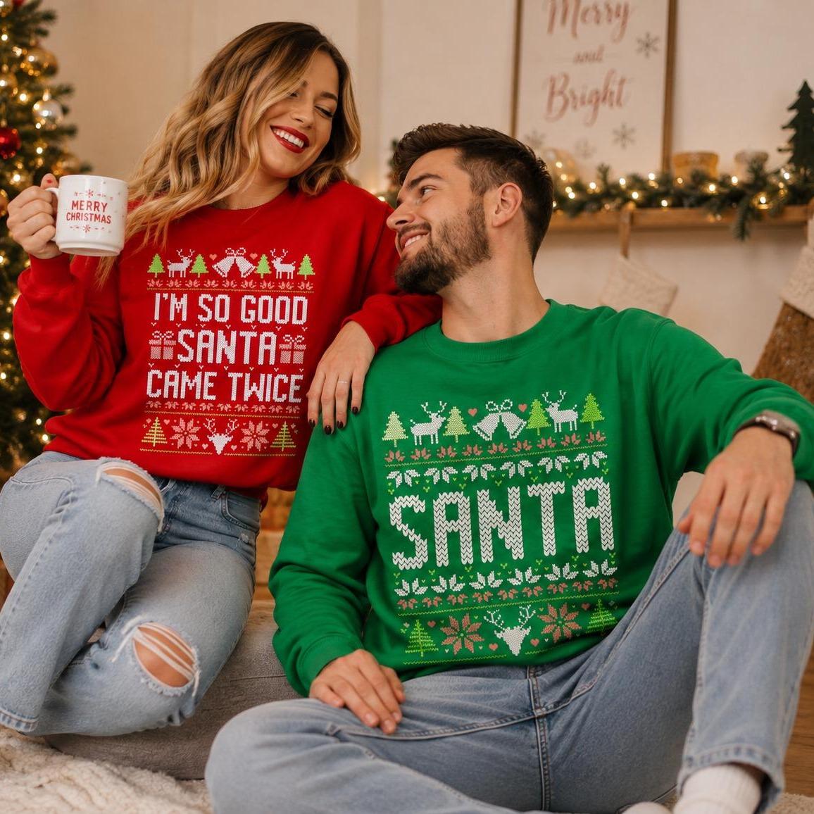 Custom Couple Christmas Sweatshirt, Funny Ugly Holiday Matching, Choose Your Design, Boyfriend Girlfriend Xmas Gift