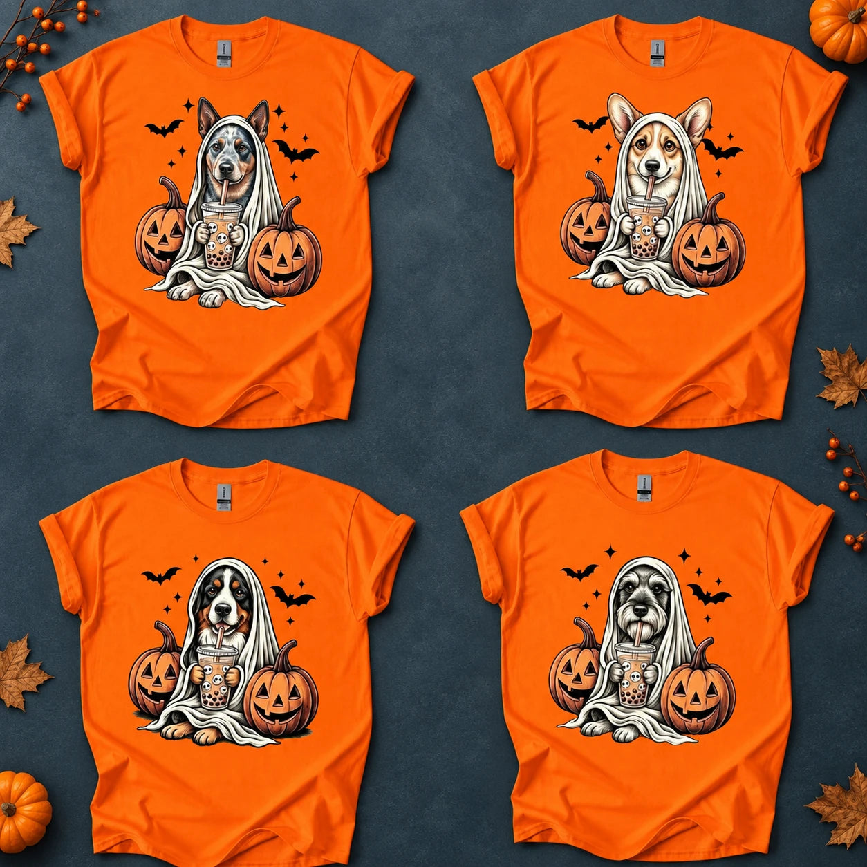 Custom Dog Breed Ghost Boba Halloween T-Shirt, Cute Spooky Season Pet Mom Graphic Tee, 50+ Breeds