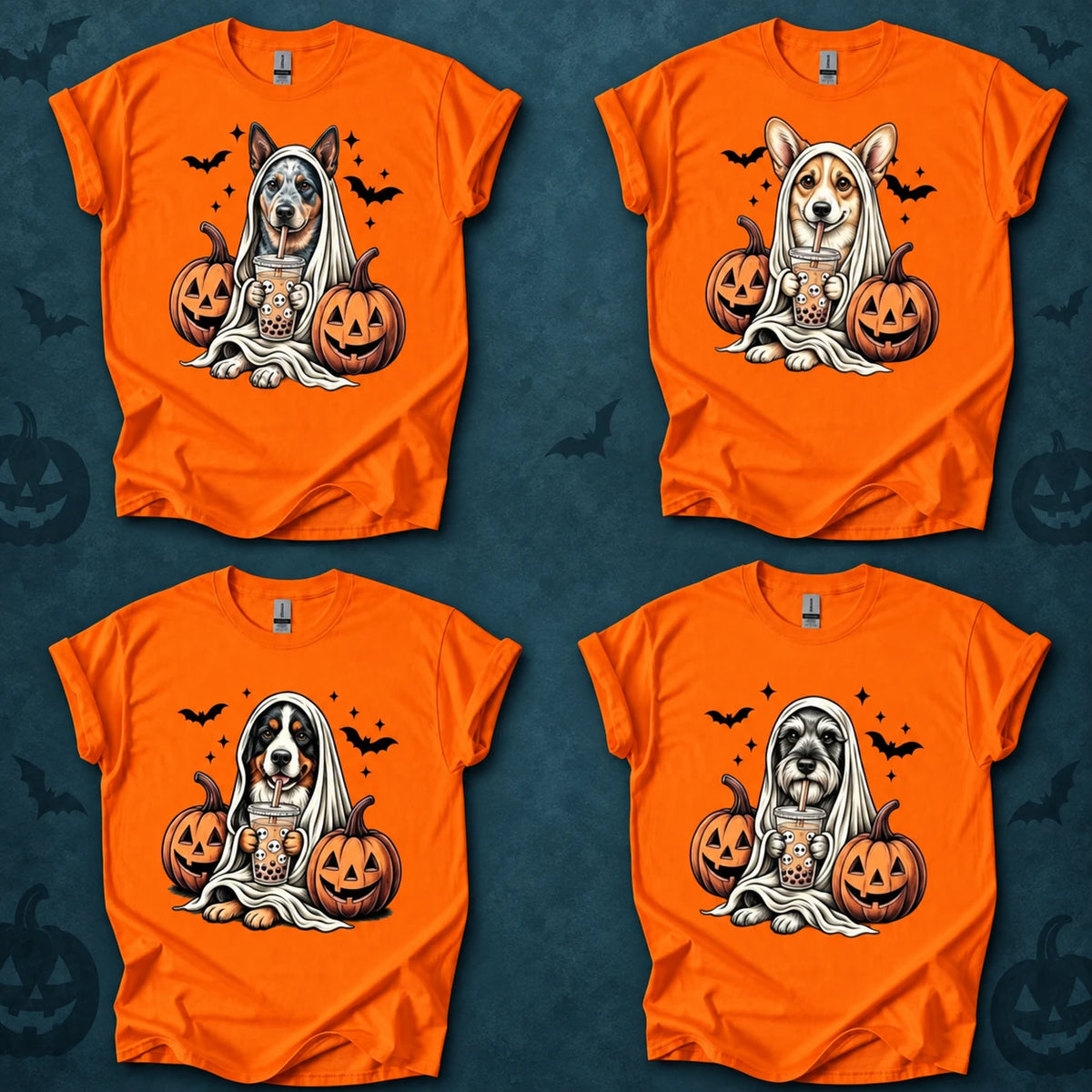 Custom Dog Breed Ghost Boba Halloween T-Shirt, Cute Spooky Season Pet Mom Graphic Tee, 50+ Breeds