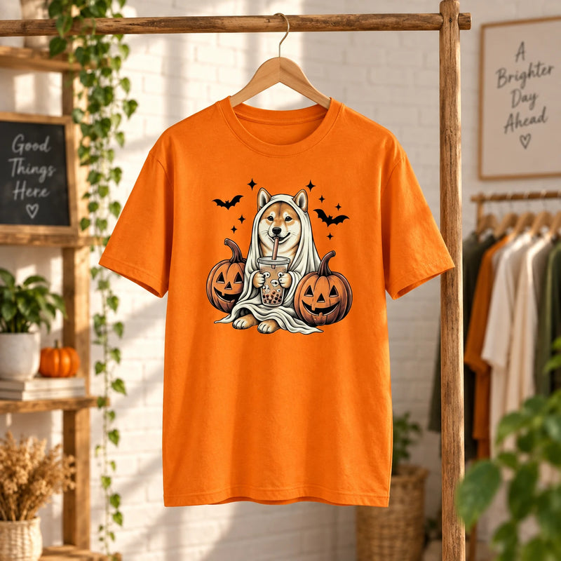 Custom Dog Breed Ghost Boba Halloween T-Shirt, Cute Spooky Season Pet Mom Graphic Tee, 50+ Breeds