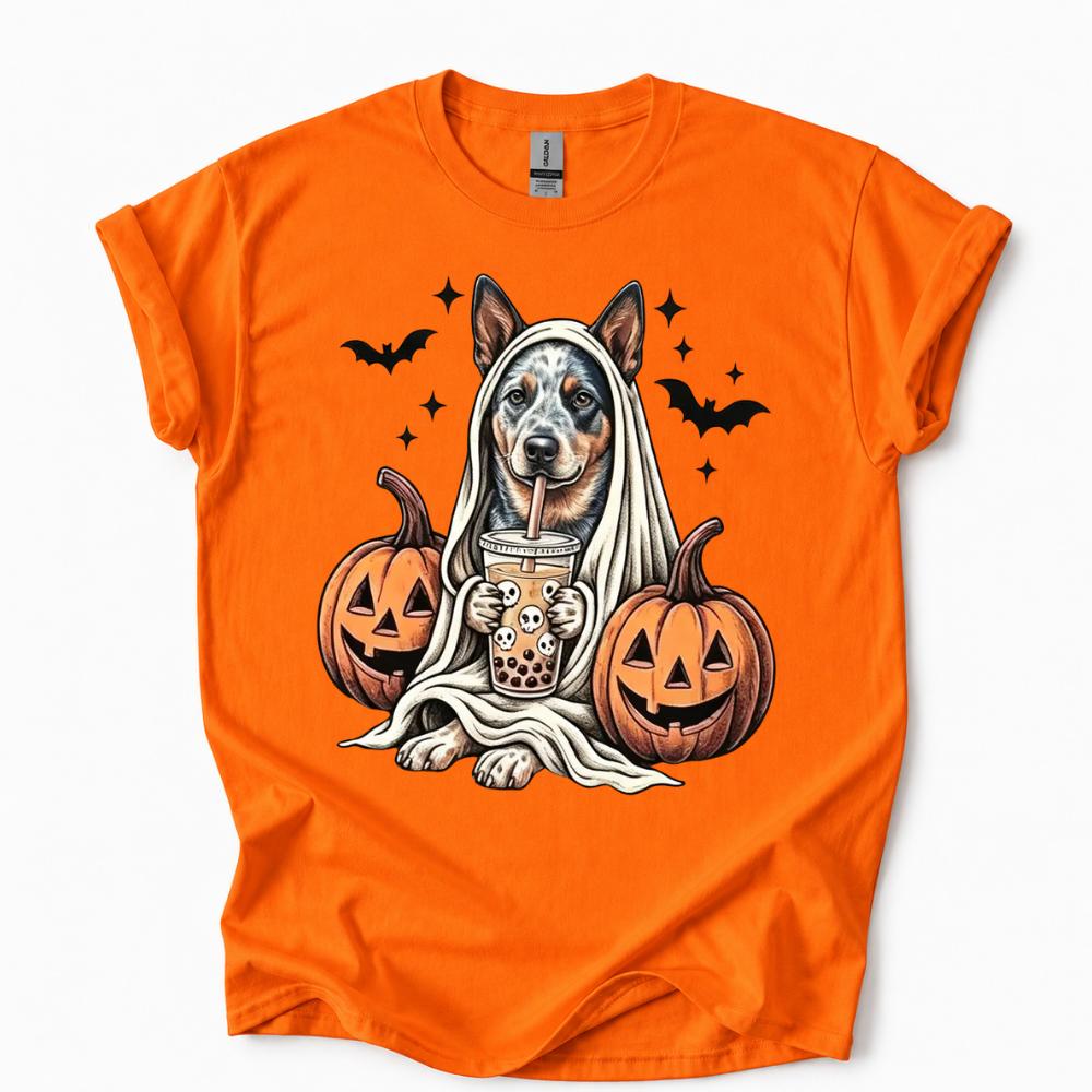 Custom Dog Breed Ghost Boba Halloween T-Shirt, Cute Spooky Season Pet Mom Graphic Tee, 50+ Breeds
