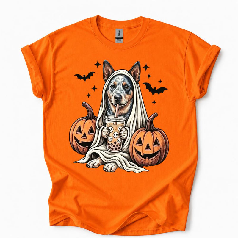 Custom Dog Breed Ghost Boba Halloween T-Shirt, Cute Spooky Season Pet Mom Graphic Tee, 50+ Breeds