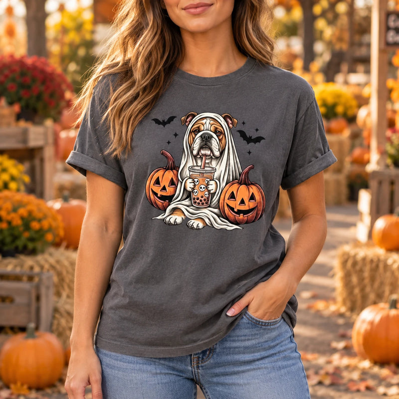 Custom Dog Breed Halloween Shirt, Cute Ghost Boba Pet Lover Tee, Spooky Fall Dog Mom Top