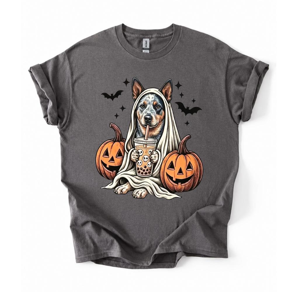 Custom Dog Breed Halloween Shirt, Cute Ghost Boba Pet Lover Tee, Spooky Fall Dog Mom Top
