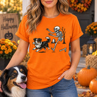 Custom Dog Breed Halloween T-Shirt, Funny Skeleton Chase Graphic Crew Neck Short Sleeve Top, Pet Lover Gift