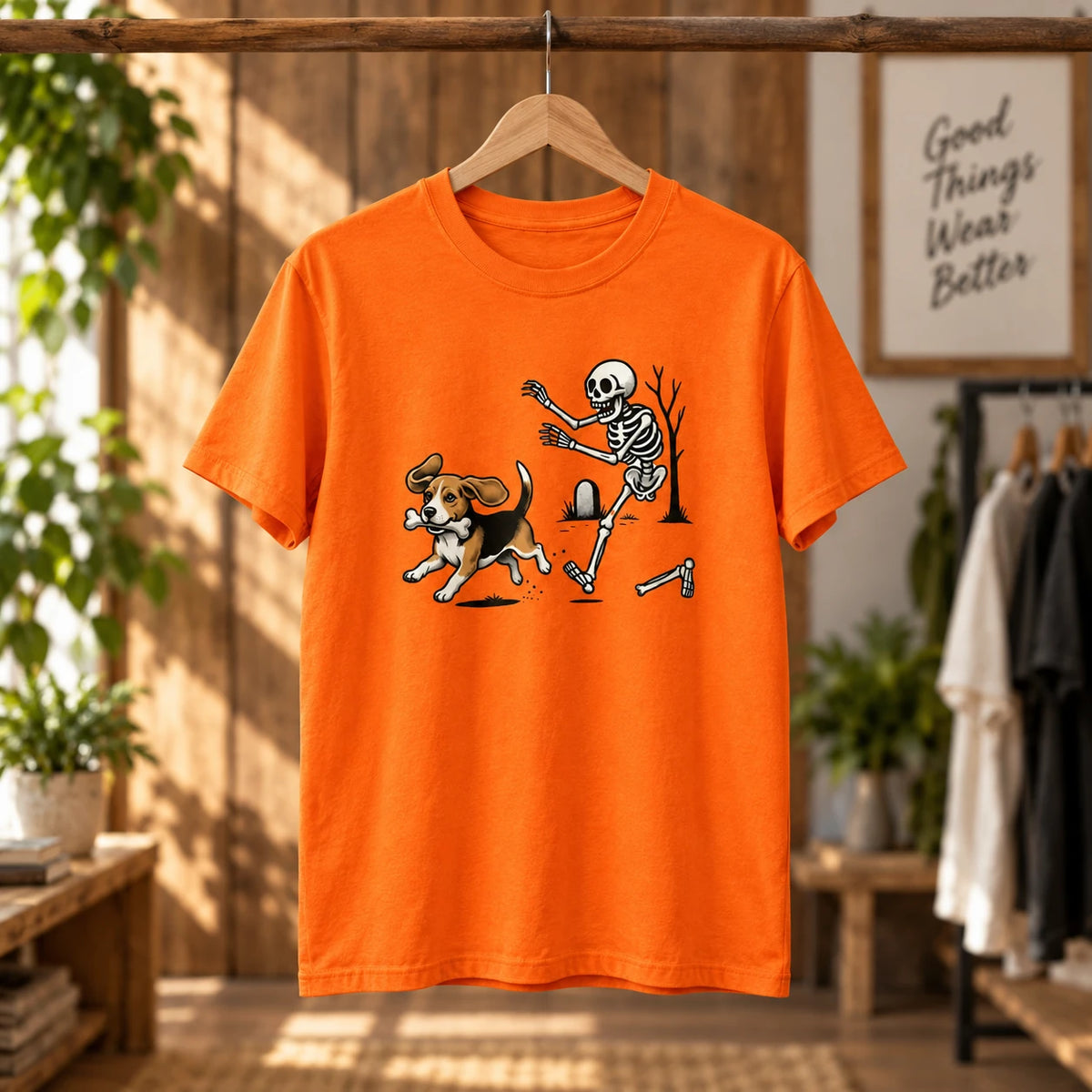 Custom Dog Breed Halloween T-Shirt, Funny Skeleton Chase Graphic Crew Neck Short Sleeve Top, Pet Lover Gift