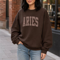 [Custom EST Year or Not EST] Custom Zodiac Sweatshirt, Personalized Star Sign Crewneck, White Astrology Pullover, Vintage Varsity Horoscope Birthday Gift