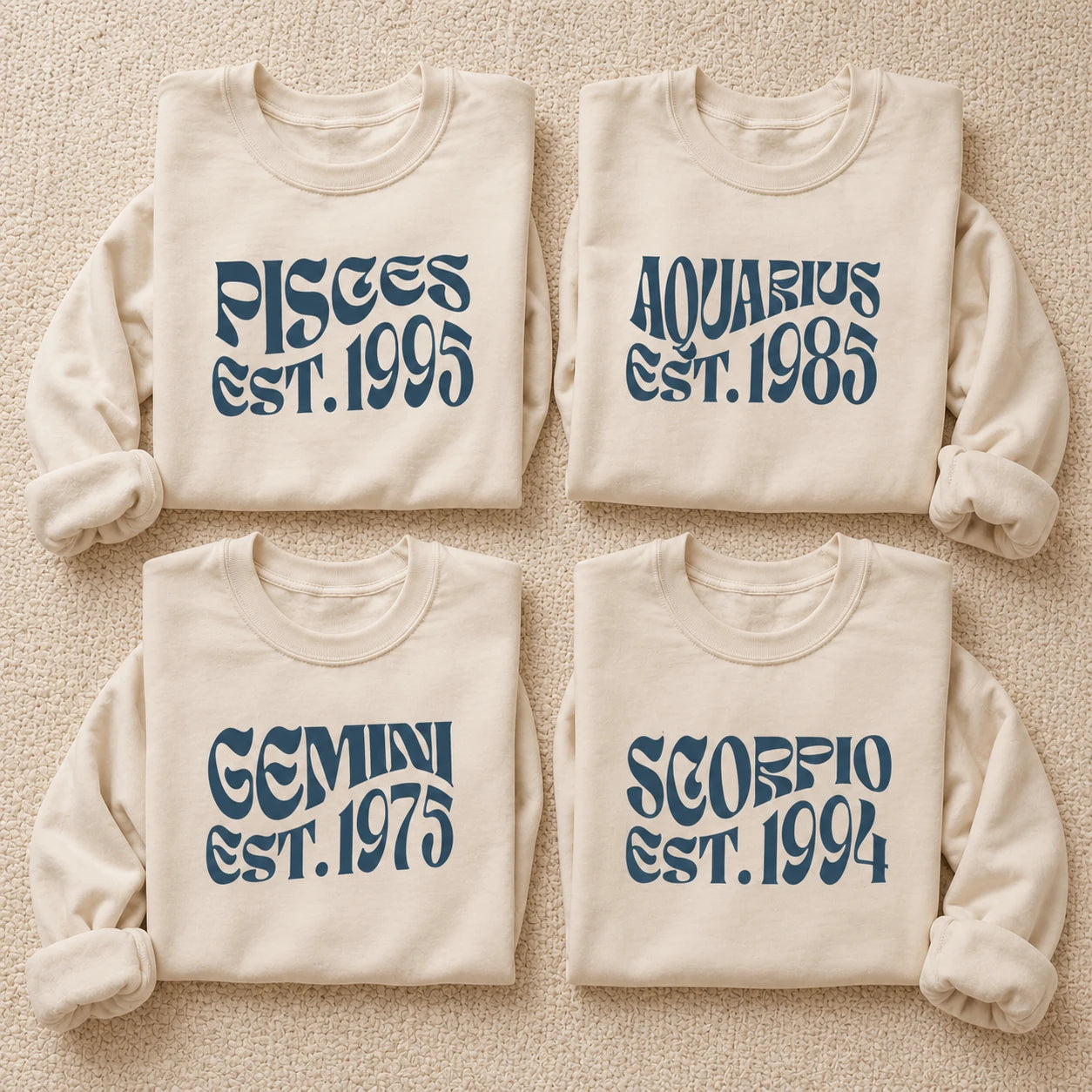 [Custom EST Year or Not EST] Personalized Zodiac Sweatshirt, Custom Choose Your Star Sign EST Year, Retro Astrology Birthday Gift for Horoscope Lovers