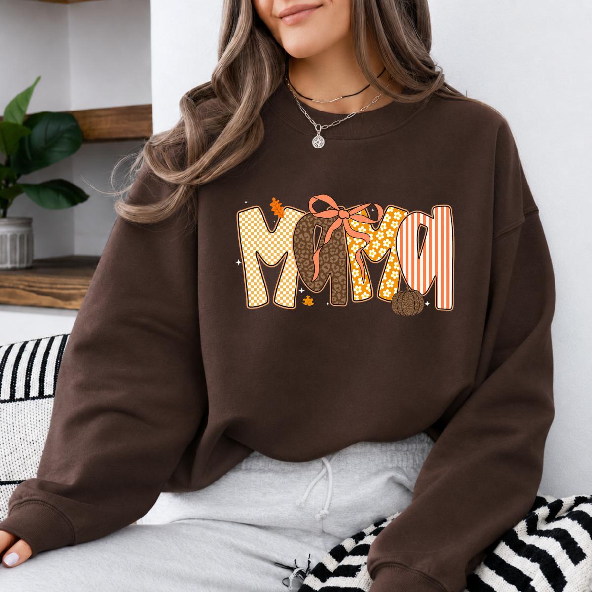 Custom Fall Family Name Sweatshirt, Choose Gigi Mimi Mama Nana or Honey Autumn Pumpkin Bow Design, Mom Grandma Thanksgiving Gift