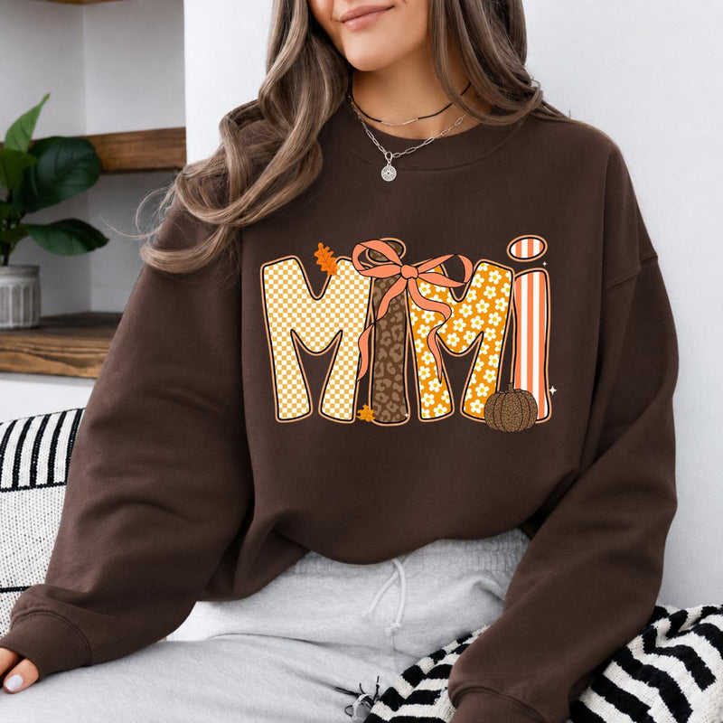 Custom Fall Family Name Sweatshirt, Choose Gigi Mimi Mama Nana or Honey Autumn Pumpkin Bow Design, Mom Grandma Thanksgiving Gift