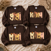 Custom Fall Family Name Sweatshirt, Choose Gigi Mimi Mama Nana or Honey Autumn Pumpkin Bow Design, Mom Grandma Thanksgiving Gift