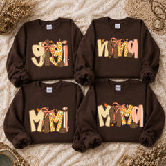 Custom Fall Family Name Sweatshirt, Choose Gigi Mimi Mama Nana or Honey Autumn Pumpkin Bow Design, Mom Grandma Thanksgiving Gift