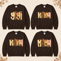 Custom Fall Family Sweatshirt, Personalized GIGI MAMA MIMI NANA HONEY Pumpkin Bow Autumn Crewneck Gift