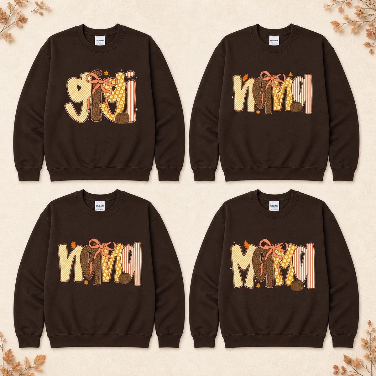 Custom Fall Family Sweatshirt, Personalized GIGI MAMA MIMI NANA HONEY Pumpkin Bow Autumn Crewneck Gift