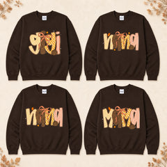 Custom Fall Family Sweatshirt, Personalized GIGI MAMA MIMI NANA HONEY Pumpkin Bow Autumn Crewneck Gift