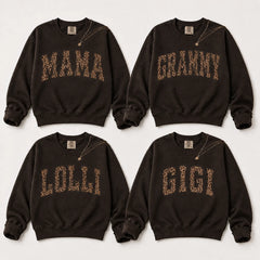Custom Family Name Sweatshirt, Leopard Print Mama Gift
