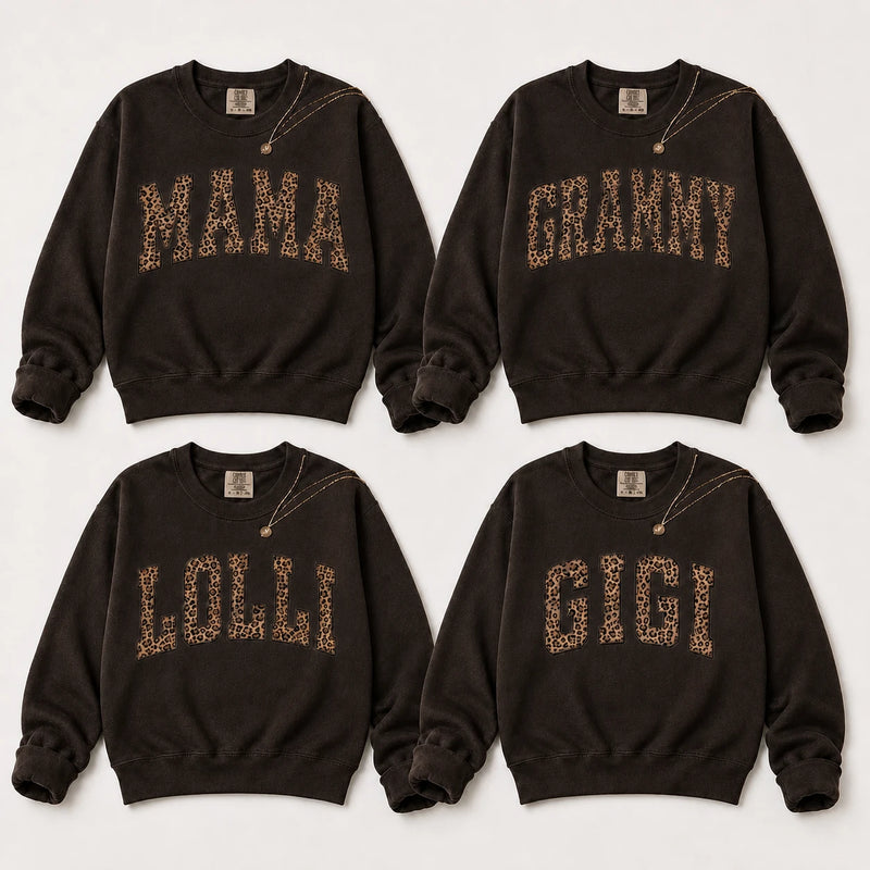 Custom Family Name Sweatshirt, Leopard Print Mama Gift