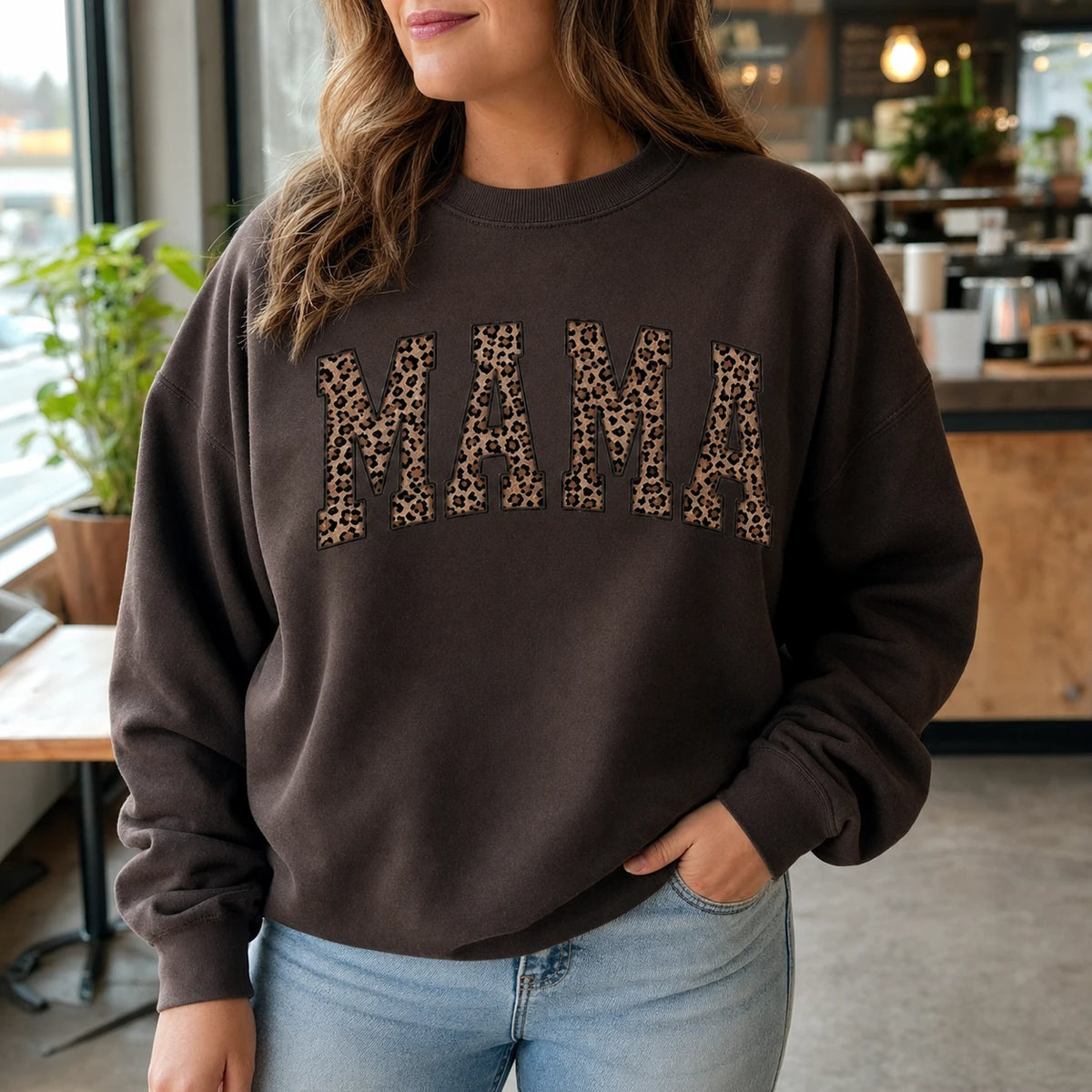Custom Family Name Sweatshirt, Leopard Print Mama Gift