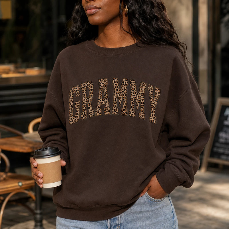 Custom Family Name Sweatshirt, Leopard Print Mama Gift