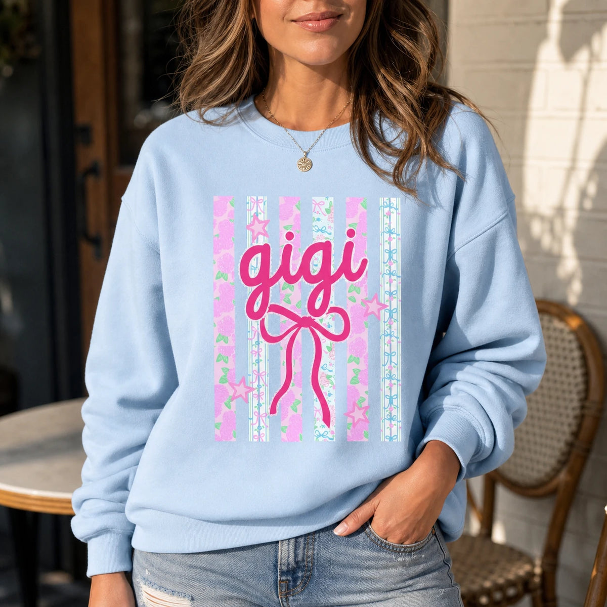Custom Family Nickname Floral Bow Sweatshirt, Personalized Mom Grandma Auntie Crewneck Gift