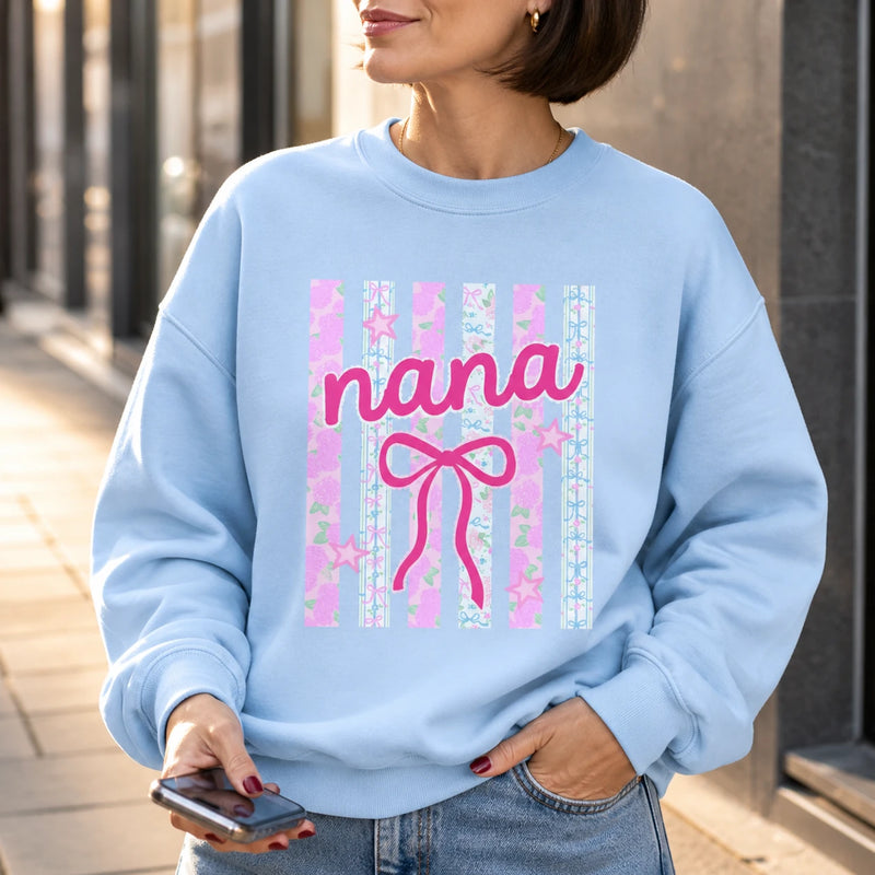 Custom Family Nickname Floral Bow Sweatshirt, Personalized Mom Grandma Auntie Crewneck Gift