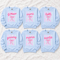 Custom Family Nickname Floral Bow Sweatshirt, Personalized Mom Grandma Auntie Crewneck Gift