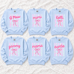 Custom Family Nickname Floral Bow Sweatshirt, Personalized Mom Grandma Auntie Crewneck Gift
