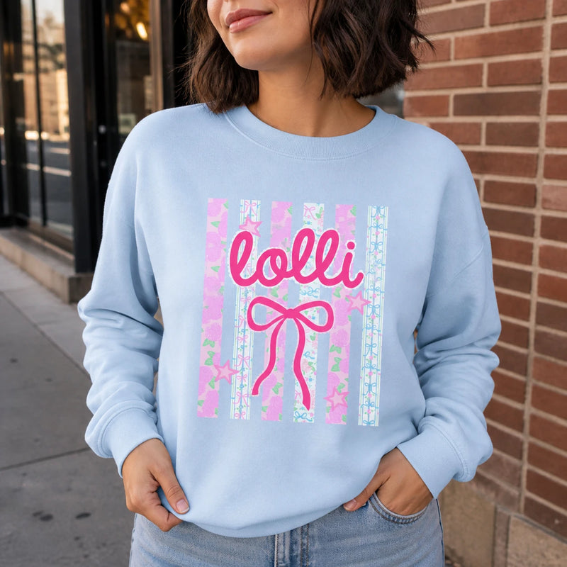 Custom Family Nickname Floral Bow Sweatshirt, Personalized Mom Grandma Auntie Crewneck Gift