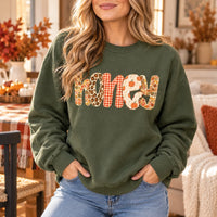 Custom Family Nickname Sweatshirt, Pumpkin Gingham Floral Patchwork Gift for Mom, Grandma, Mimi, Gigi, Aunt or Abuela