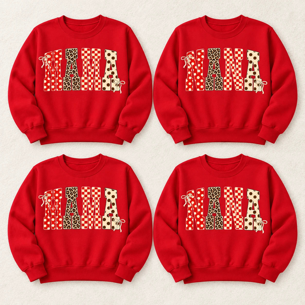 Custom Family Title Sweatshirt, Personalized Mama Nana Grandma Aunt, Retro Coquette Bow Patchwork Gift