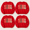 Custom Family Title Sweatshirt, Personalized Mama Nana Grandma Aunt, Retro Coquette Bow Patchwork Gift
