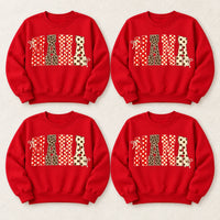 Custom Family Title Sweatshirt, Personalized Mama Nana Grandma Aunt, Retro Coquette Bow Patchwork Gift