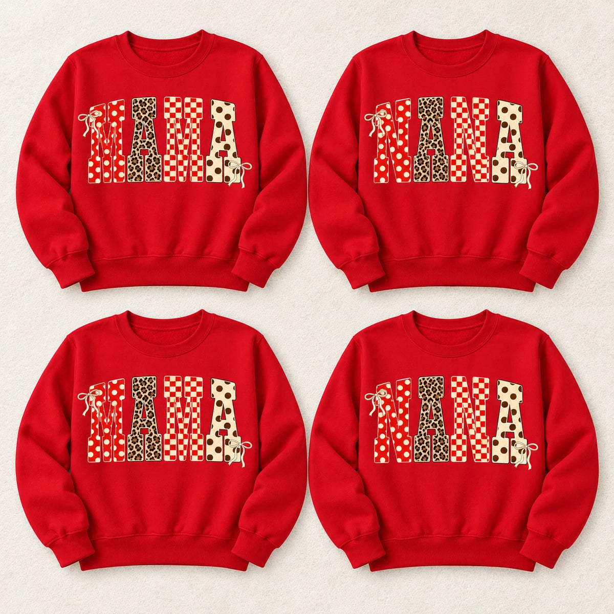 Custom Family Title Sweatshirt, Personalized Mama Nana Grandma Aunt, Retro Coquette Bow Patchwork Gift