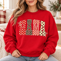 Custom Family Title Sweatshirt, Personalized Mama Nana Grandma Aunt, Retro Coquette Bow Patchwork Gift