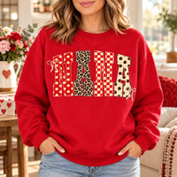 Custom Family Title Sweatshirt, Personalized Mama Nana Grandma Aunt, Retro Coquette Bow Patchwork Gift
