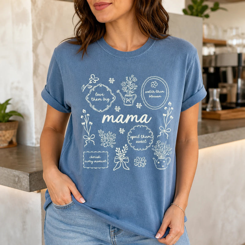 Custom Floral Family Nickname Shirt, Personalized Grandma Mama Nana Gigi Auntie Abuela Mother's Day Tee