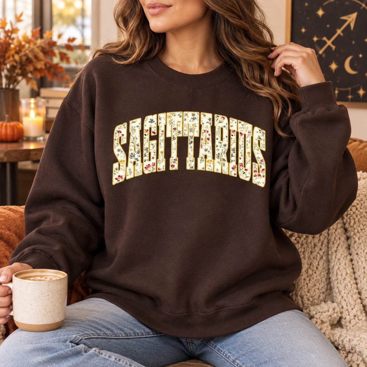 Custom Floral Zodiac Sweatshirt Vintage Astrology Crewneck Personalized Horoscope Graphic Pullover