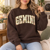 Custom Floral Zodiac Sweatshirt Vintage Astrology Crewneck Personalized Horoscope Graphic Pullover